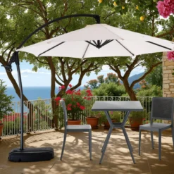 Sirolo ombrellone regolabile madeira in acciaio antracite telo ecru base inclusa 300x300xh260 cm