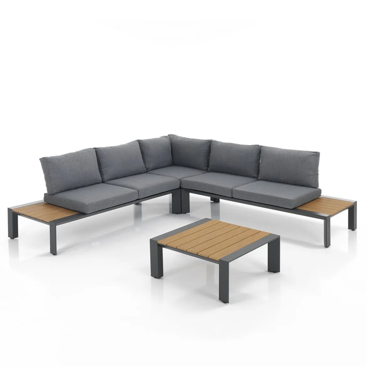 Skorpios salotto interno e esterno in alluminio antracite opaco cuscini di grigio 244x244xh80 cm