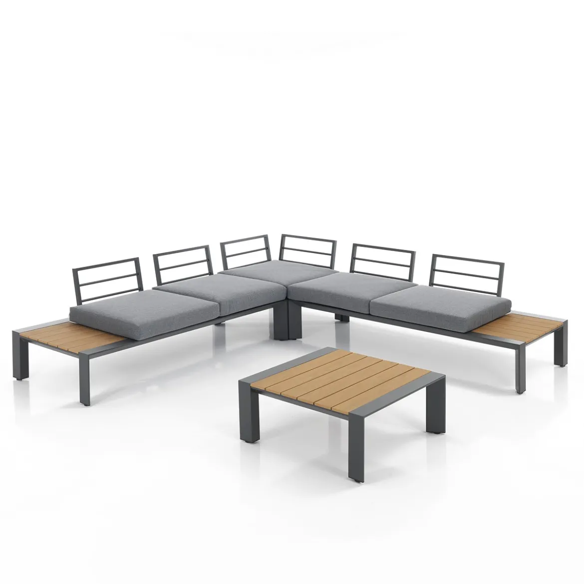 Skorpios salotto interno e esterno in alluminio antracite opaco cuscini di grigio 244x244xh80 cm