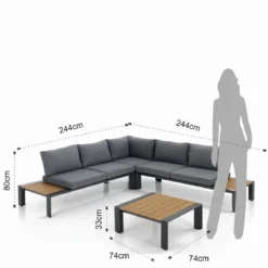 Skorpios salotto interno e esterno in alluminio antracite opaco cuscini di grigio 244x244xh80 cm