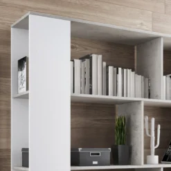 Smart varsavia libreria finitura larice bianco e grigio cemento 129x33xh174 cm