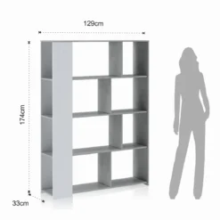 Smart varsavia libreria finitura larice bianco e grigio cemento 129x33xh174 cm