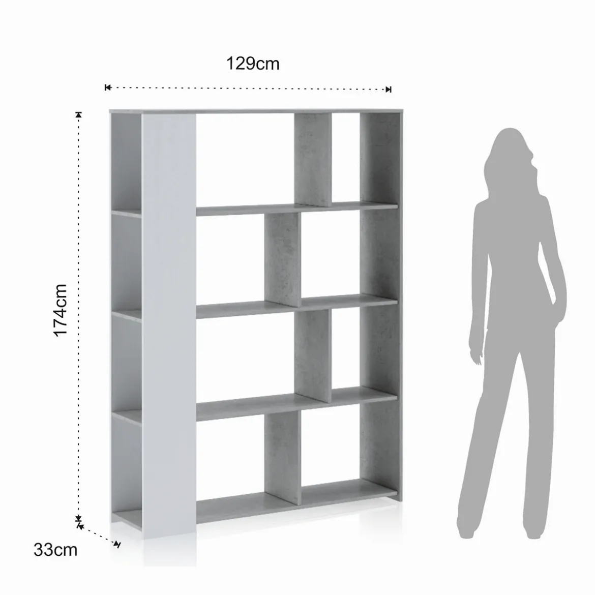 Smart varsavia libreria finitura larice bianco e grigio cemento 129x33xh174 cm