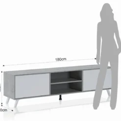 Smart varsavia porta tv 2 ante a ribalta finitura larice bianco e grigio cemento 180x40xh49 cm