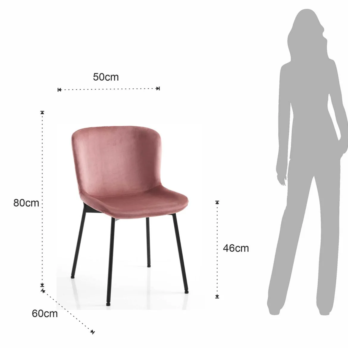 Snug velvet pink sedia velluto rosa cipria struttura metallo nero opaco cm h80 l50 p60