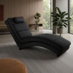 Sofia black chaise longue in pelle sintetica nera cm h85 l62 p172