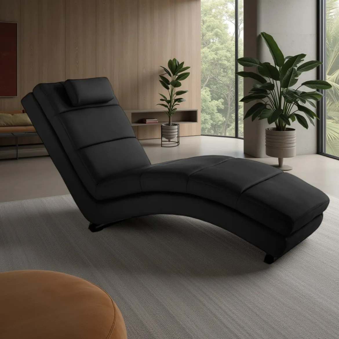 Sofia black chaise longue in pelle sintetica nera cm h85 l62 p172
