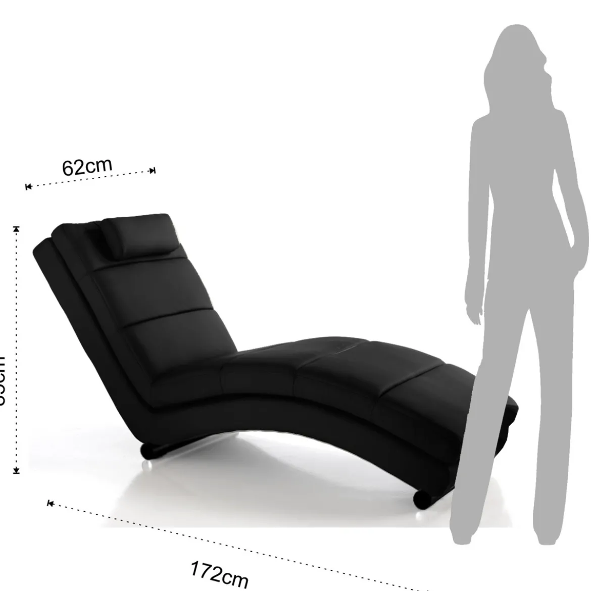 Sofia black chaise longue in pelle sintetica nera cm h85 l62 p172