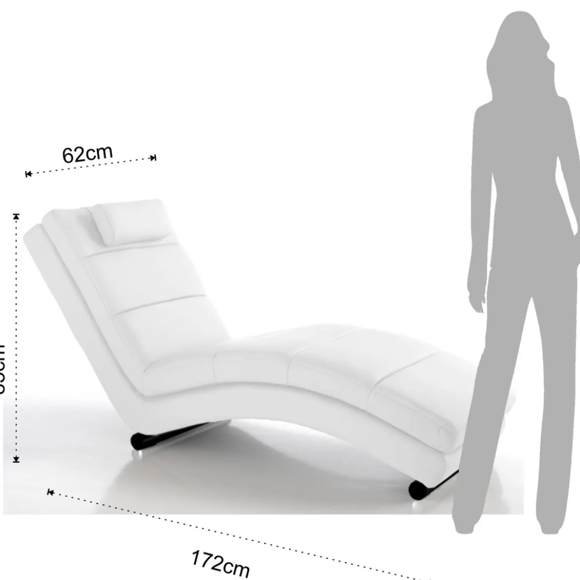 Sofia white chaise longue in pelle sintetica bianca h85 l62 p172 cm