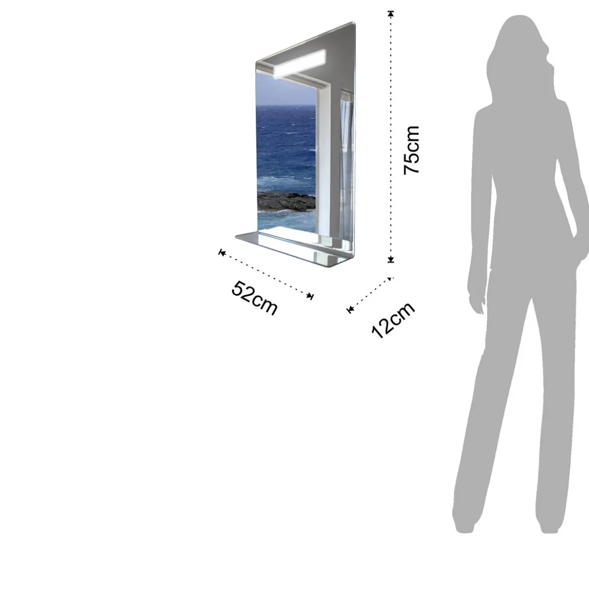 Specchiera con luce led e mensola integrata l52 p12 h75 cm
