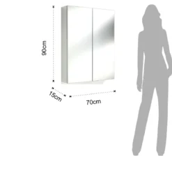 Specchiera contenitore a 2 ante in bianco lucido con ripiani interni l70 p15 h90 cm
