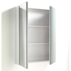 Specchiera contenitore a 2 ante in bianco lucido con ripiani interni l70 p15 h90 cm