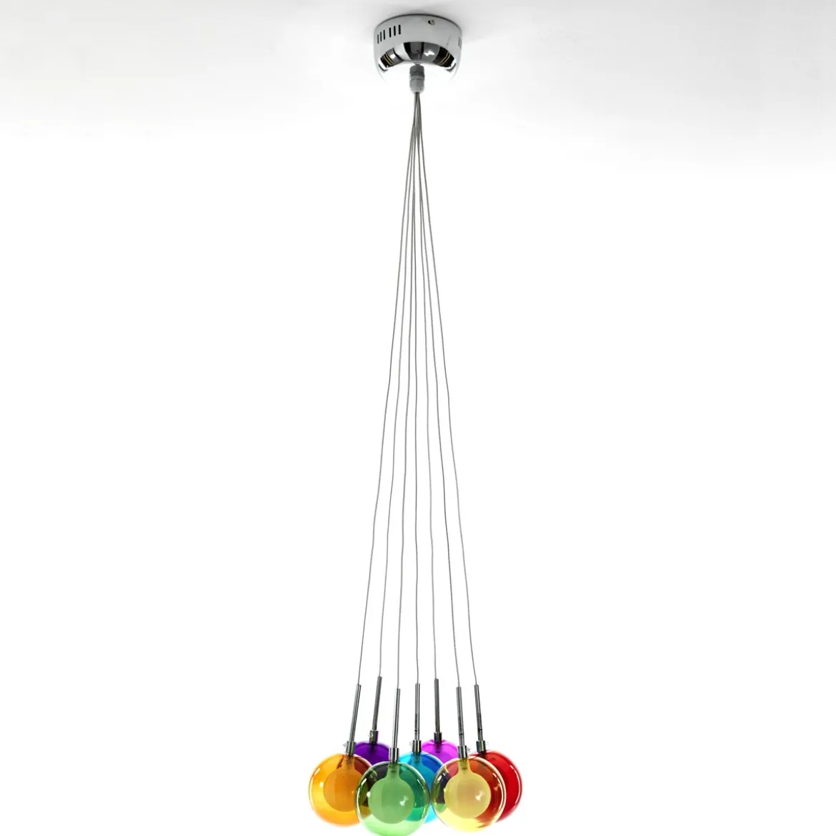 Spheres color lampadario 7 luci con sfere in vetro colorato h110 d32 cm