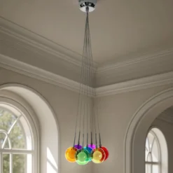Spheres color lampadario 7 luci con sfere in vetro colorato h110 d32 cm
