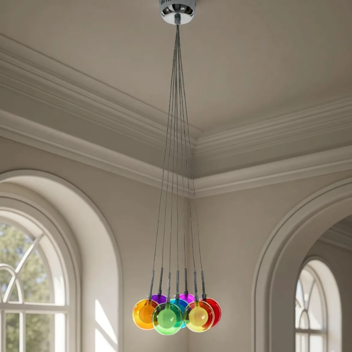 Spheres color lampadario 7 luci con sfere in vetro colorato h110 d32 cm