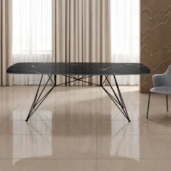 Spillo Black Marble Tavolo Scrivania struttura Metallo Nero Opaco piano Ceramica effetto Marmo Nero Lucido, h 77 x 180 x 90 cm