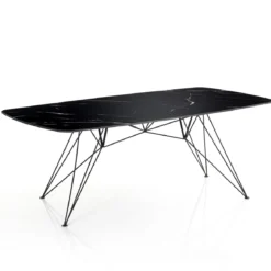 Spillo Black Marble Tavolo Scrivania struttura Metallo Nero Opaco piano Ceramica effetto Marmo Nero Lucido, h 77 x 180 x 90 cm