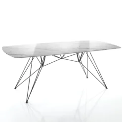 Spillo Marble Tavolo Scrivania finitura Marmo Calacatta e gambe in Metallo Nero Opaco, 200 x 100 x h 77 cm