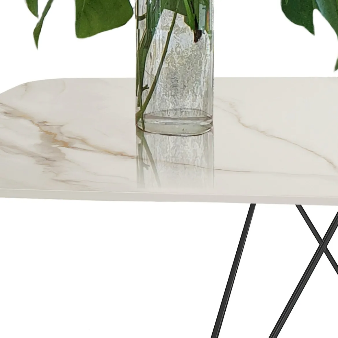 Spillo Onice Marble Tavolo Scrivania struttura Metallo Nero piano Ceramica effetto Marmo Onice Bianco Caldo, h 77 x 180 x 90 cm