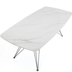 Spillo Onice Marble Tavolo Scrivania struttura Metallo Nero piano Ceramica effetto Marmo Onice Bianco Caldo, h 77 x 180 x 90 cm