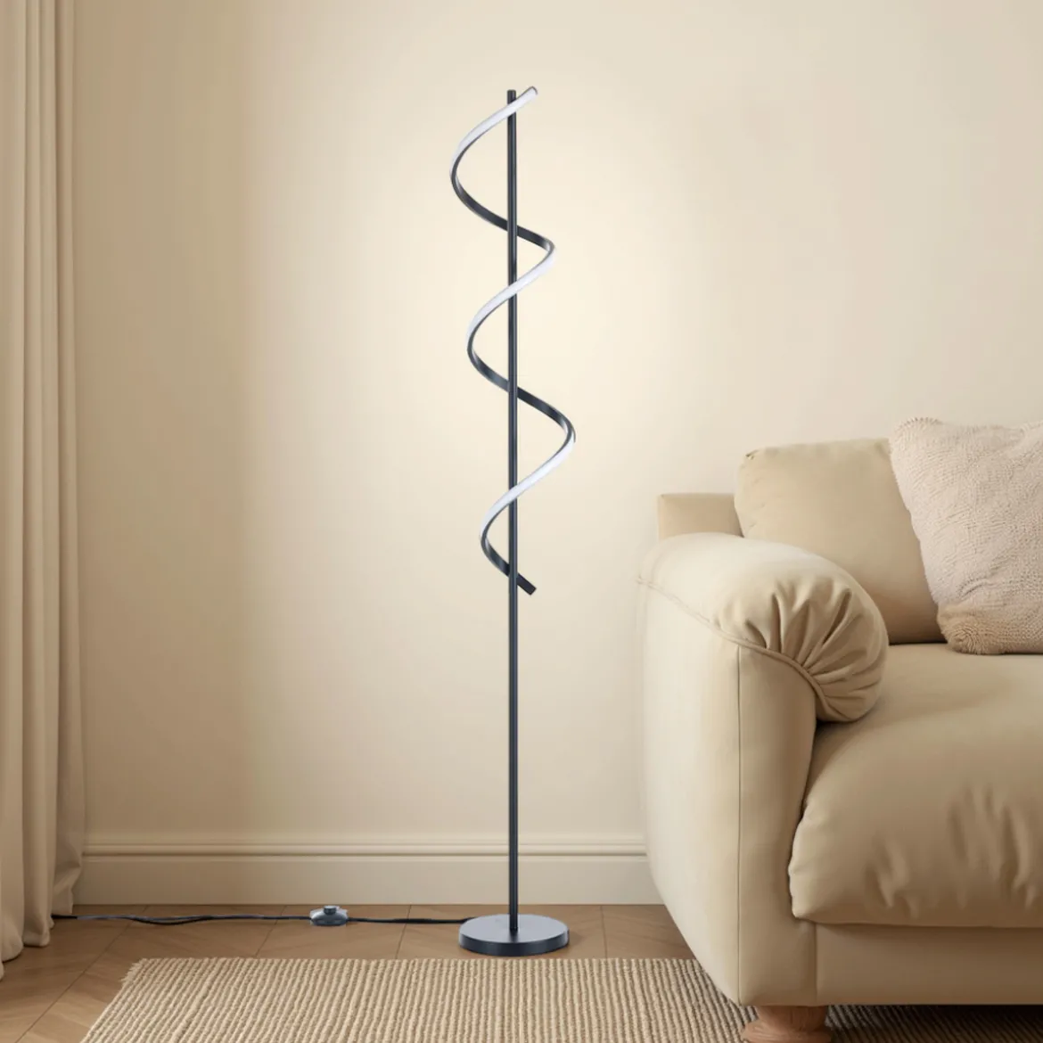 Spring lampada da terra a led in allumino nero opaco policarbonato bianco opaco cm h157 d20 lumen 2898