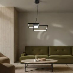Square black lampadario led in metallo nero opaco filo regolabile 54x54 h8 cm