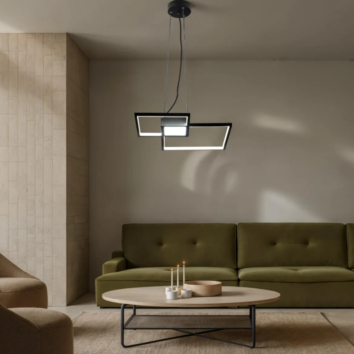 Square black lampadario led in metallo nero opaco filo regolabile 54x54 h8 cm