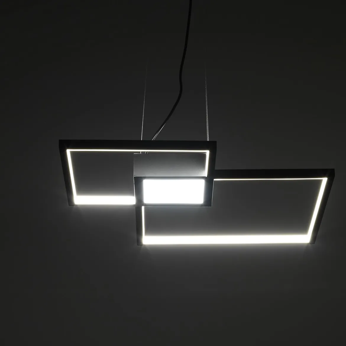 Square black lampadario led in metallo nero opaco filo regolabile 54x54 h8 cm