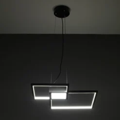 Square black lampadario led in metallo nero opaco filo regolabile 54x54 h8 cm