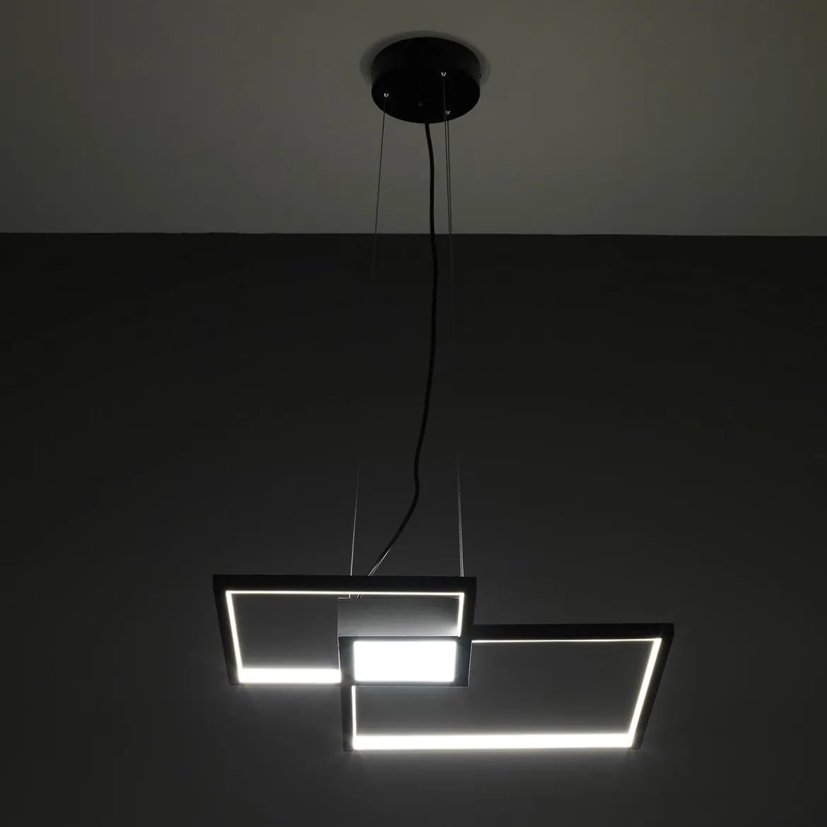 Square black lampadario led in metallo nero opaco filo regolabile 54x54 h8 cm