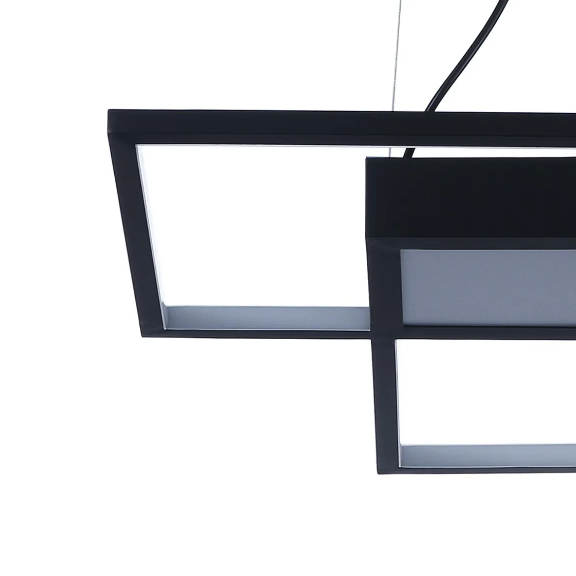 Square black lampadario led in metallo nero opaco filo regolabile 54x54 h8 cm