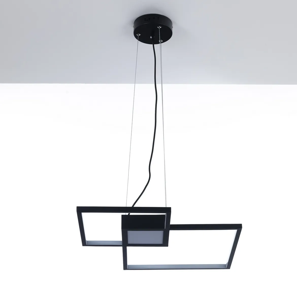 Square black lampadario led in metallo nero opaco filo regolabile 54x54 h8 cm