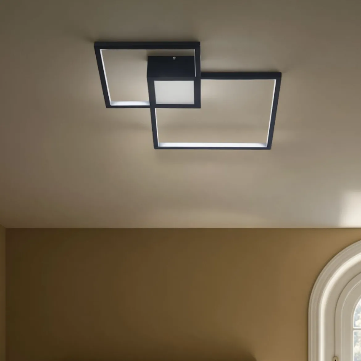 Square black plafoniera / applique led in metallo nero opaco 54x54 h8 cm