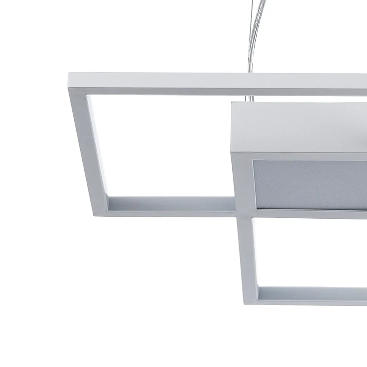 Square white lampadario led in metallo bianco opaco con filo regolabile 54x54 h8 cm
