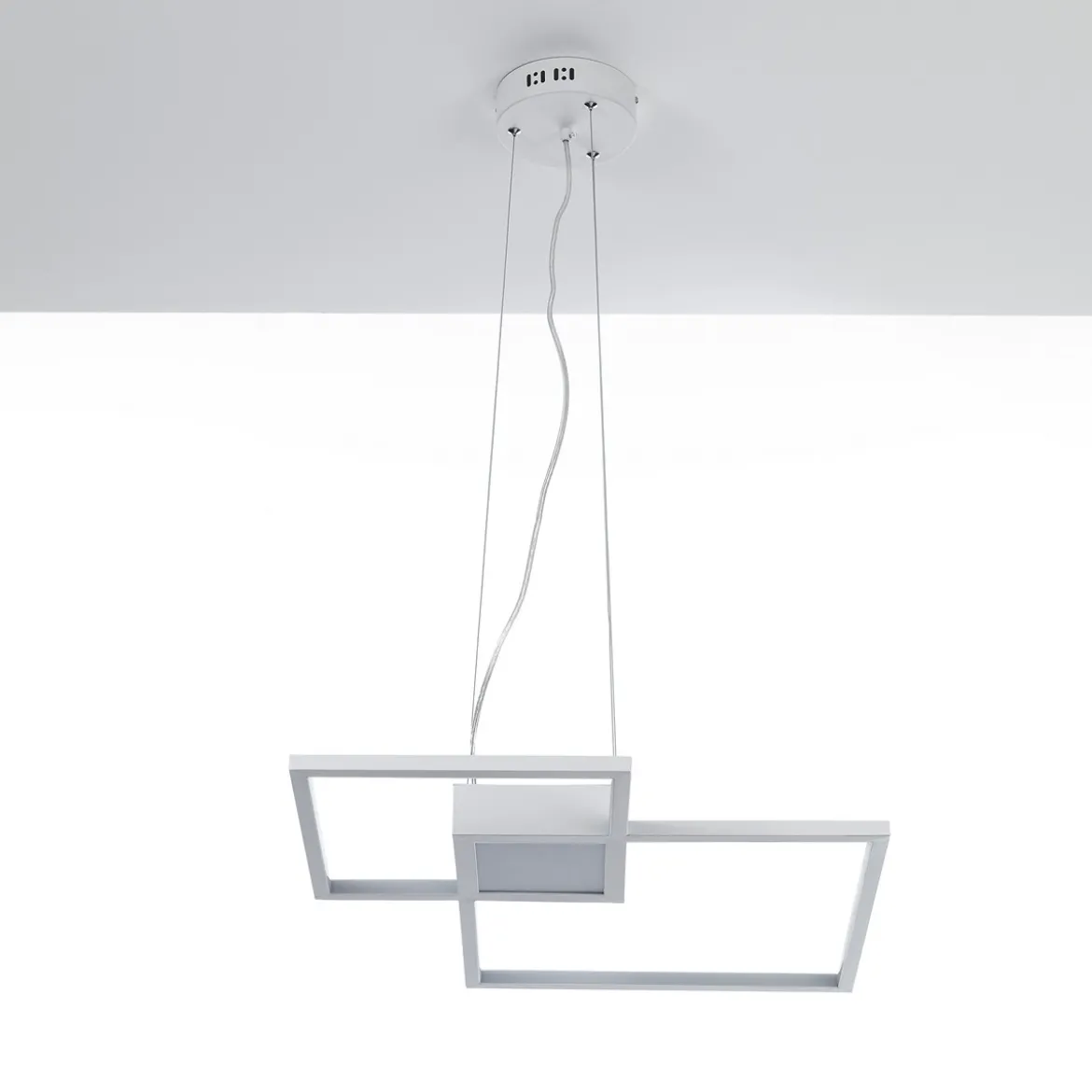 Square white lampadario led in metallo bianco opaco con filo regolabile 54x54 h8 cm