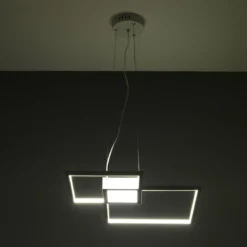 Square white lampadario led in metallo bianco opaco con filo regolabile 54x54 h8 cm