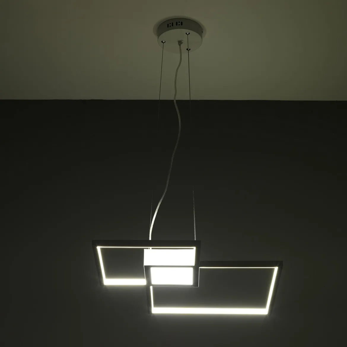 Square white lampadario led in metallo bianco opaco con filo regolabile 54x54 h8 cm