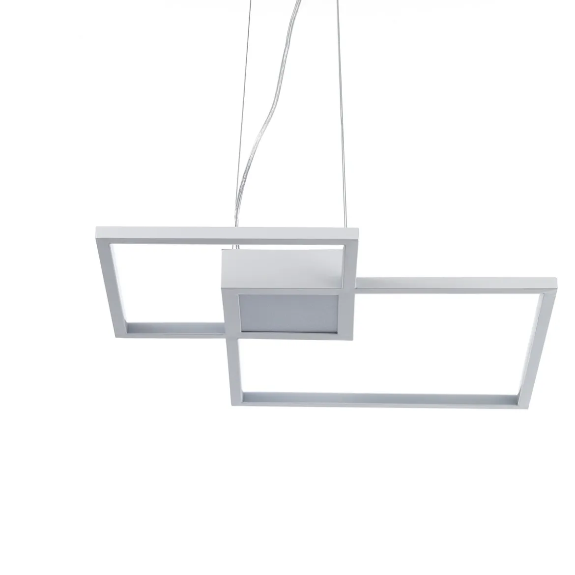 Square white lampadario led in metallo bianco opaco con filo regolabile 54x54 h8 cm