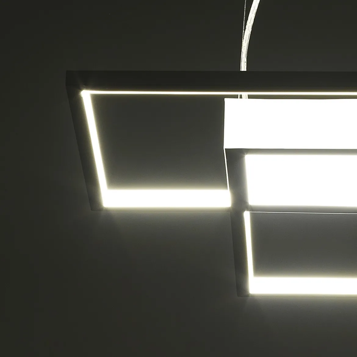 Square white lampadario led in metallo bianco opaco con filo regolabile 54x54 h8 cm