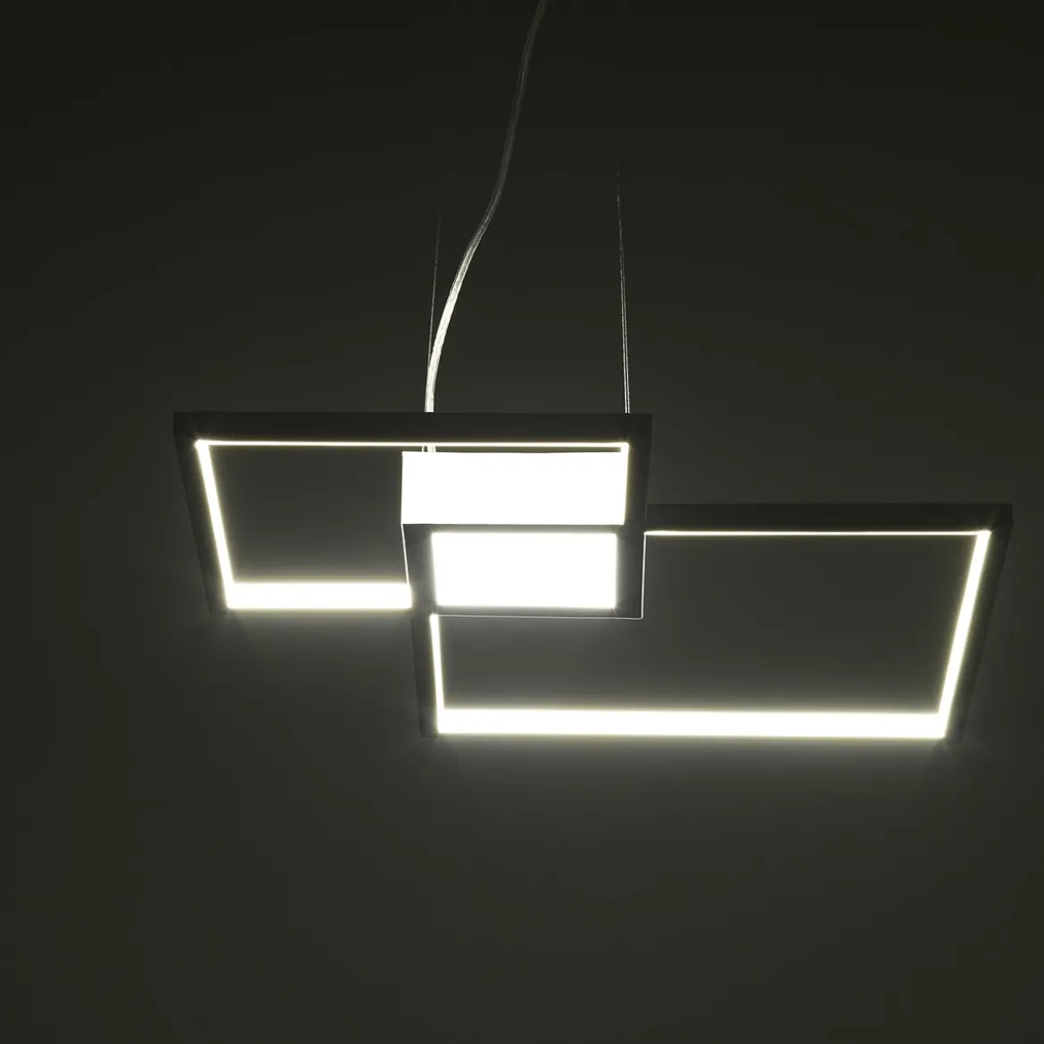 Square white lampadario led in metallo bianco opaco con filo regolabile 54x54 h8 cm