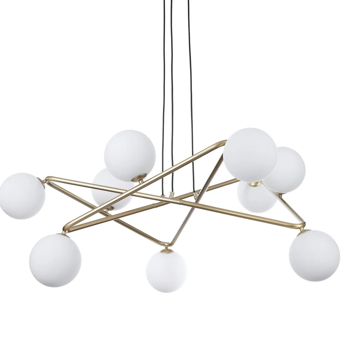 Star lampadario in metallo verniciato ottone opaco e sfere in vetro bianco opaco con cavo regolabile 110x110 h43 cm