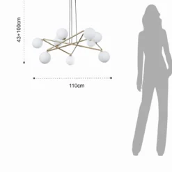Star lampadario in metallo verniciato ottone opaco e sfere in vetro bianco opaco con cavo regolabile 110x110 h43 cm