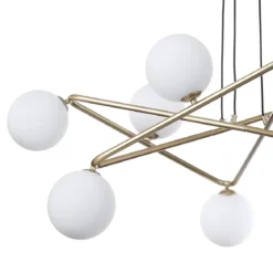 Star lampadario in metallo verniciato ottone opaco e sfere in vetro bianco opaco con cavo regolabile 110x110 h43 cm