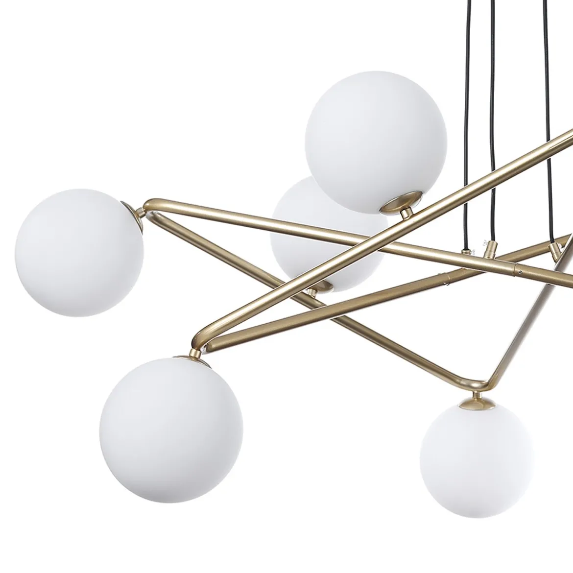 Star lampadario in metallo verniciato ottone opaco e sfere in vetro bianco opaco con cavo regolabile 110x110 h43 cm