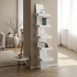 Step white libreria laccata bianco opaco 5 ripiani h155 l31 p35 cm
