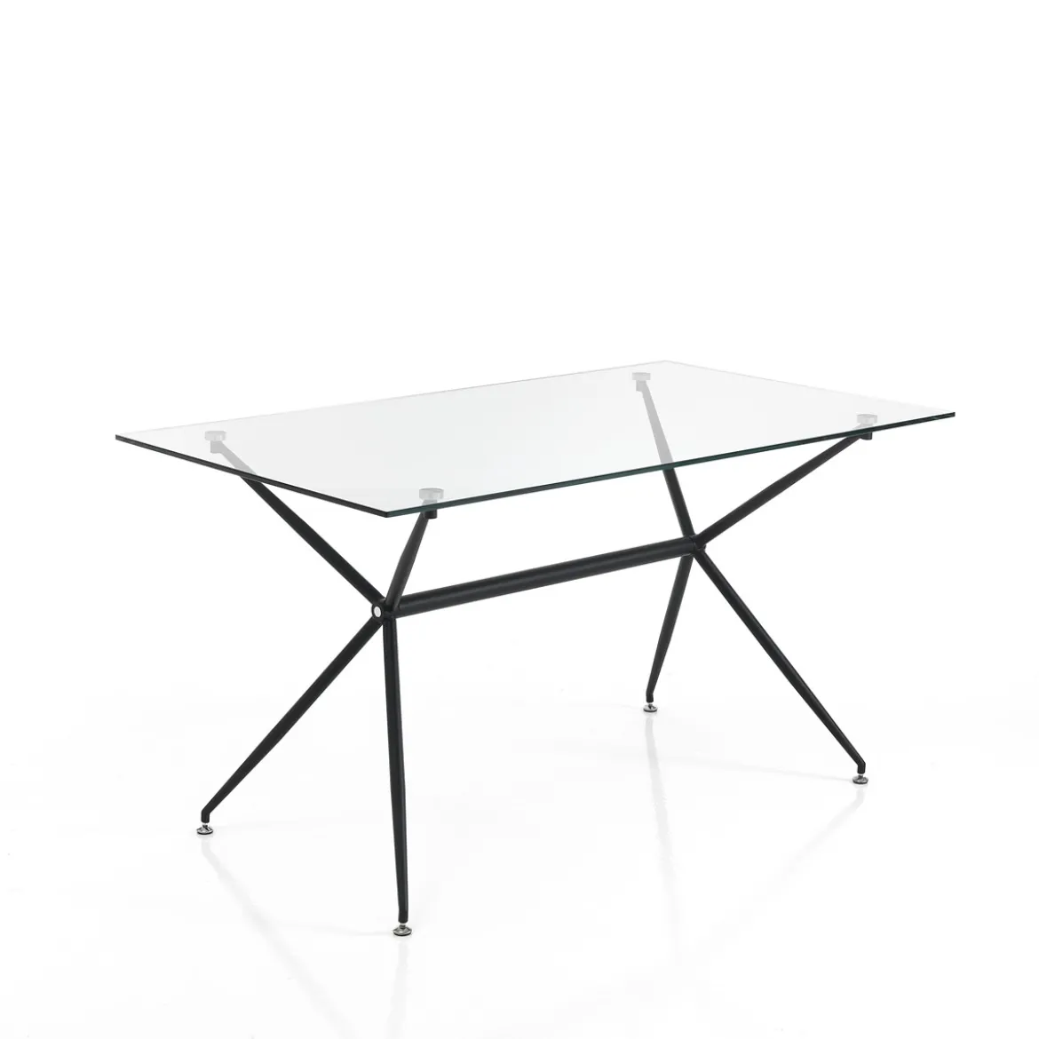 Stick Tavolo Scrivania in Vetro Temprato trasparente con base in Metallo Nero Opaco, 140 x 80 x h 76 cm