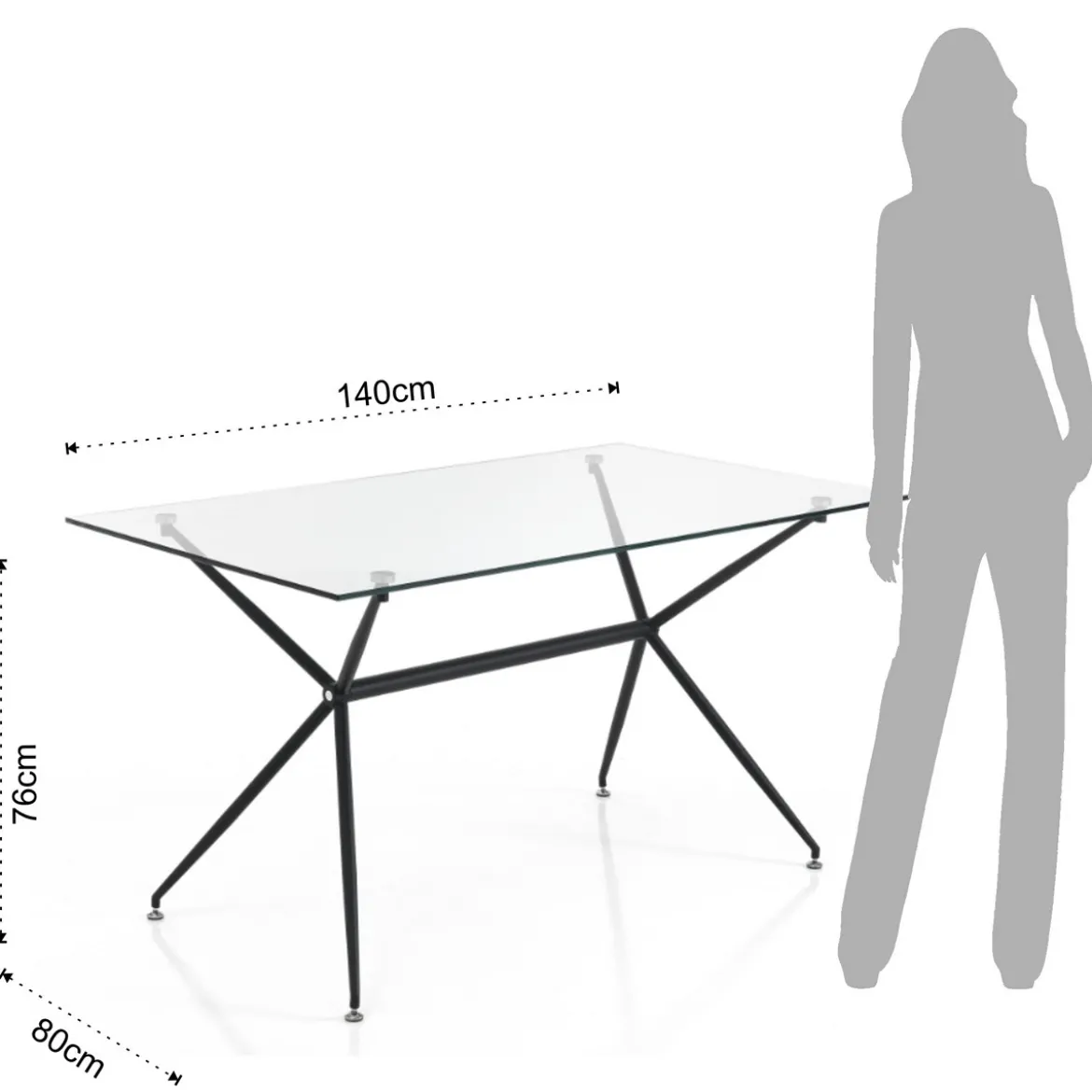 Stick Tavolo Scrivania in Vetro Temprato trasparente con base in Metallo Nero Opaco, 140 x 80 x h 76 cm