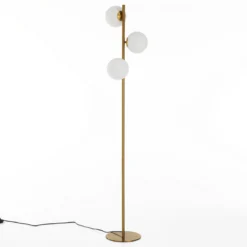 Street brass lampada da terra ottone in acciaio finitura ottone sfere in vetro bianco d30 h160 cm