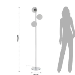 Street lampada da terra in acciaio cromato con sfere direzionabili in vetro bianco d30 h160 cm