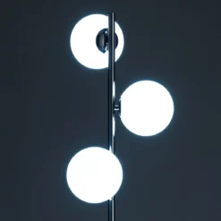 Street lampada da terra in acciaio cromato con sfere direzionabili in vetro bianco d30 h160 cm